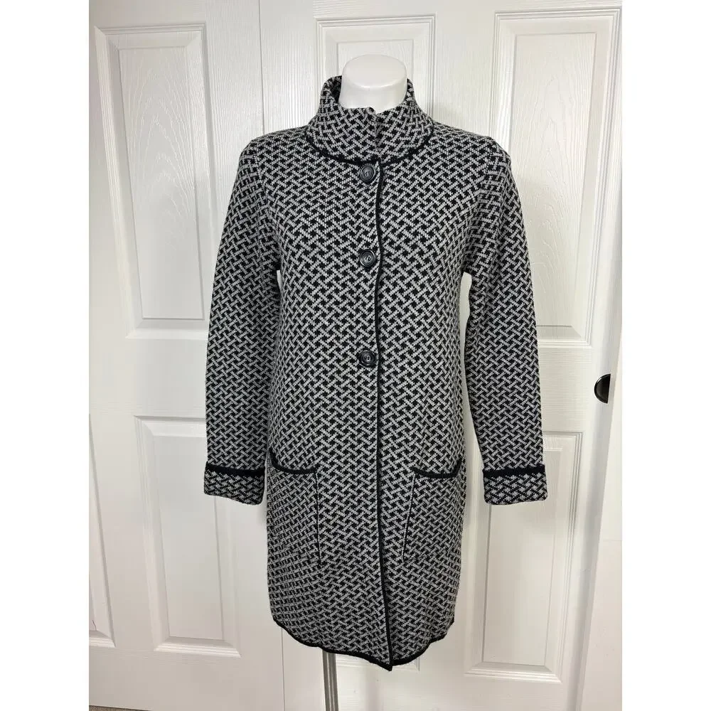 Gio & Gio Made in Italy Black and White Long Cardigan Wool Blend Size M